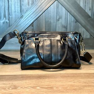 European Vtg Designer LIEBESKIND BERLIN Black Leather Satchel Purse Handbag Y2K